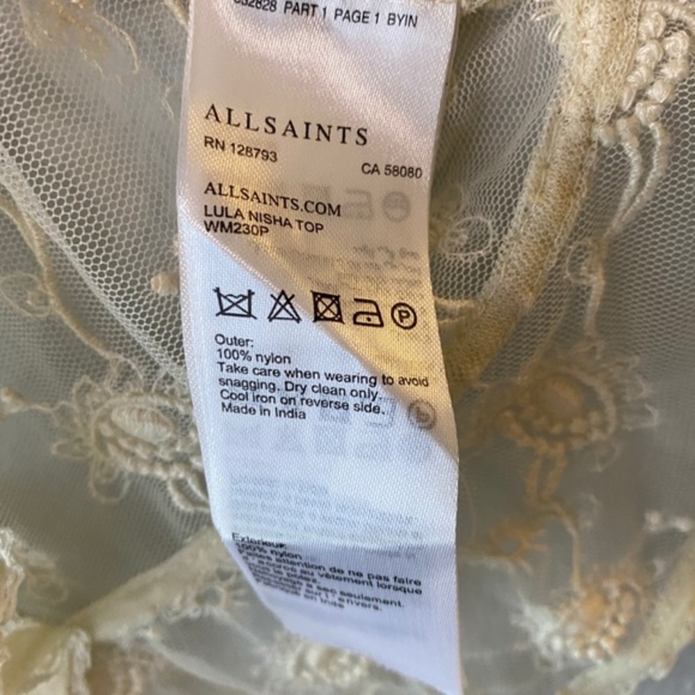 All Saints Sheer Lace Top Lula Nisha Top cream color size 4 - Picture 9 of 12